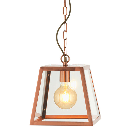 Riga Single Pendant Lantern in Copper with Clear Glass