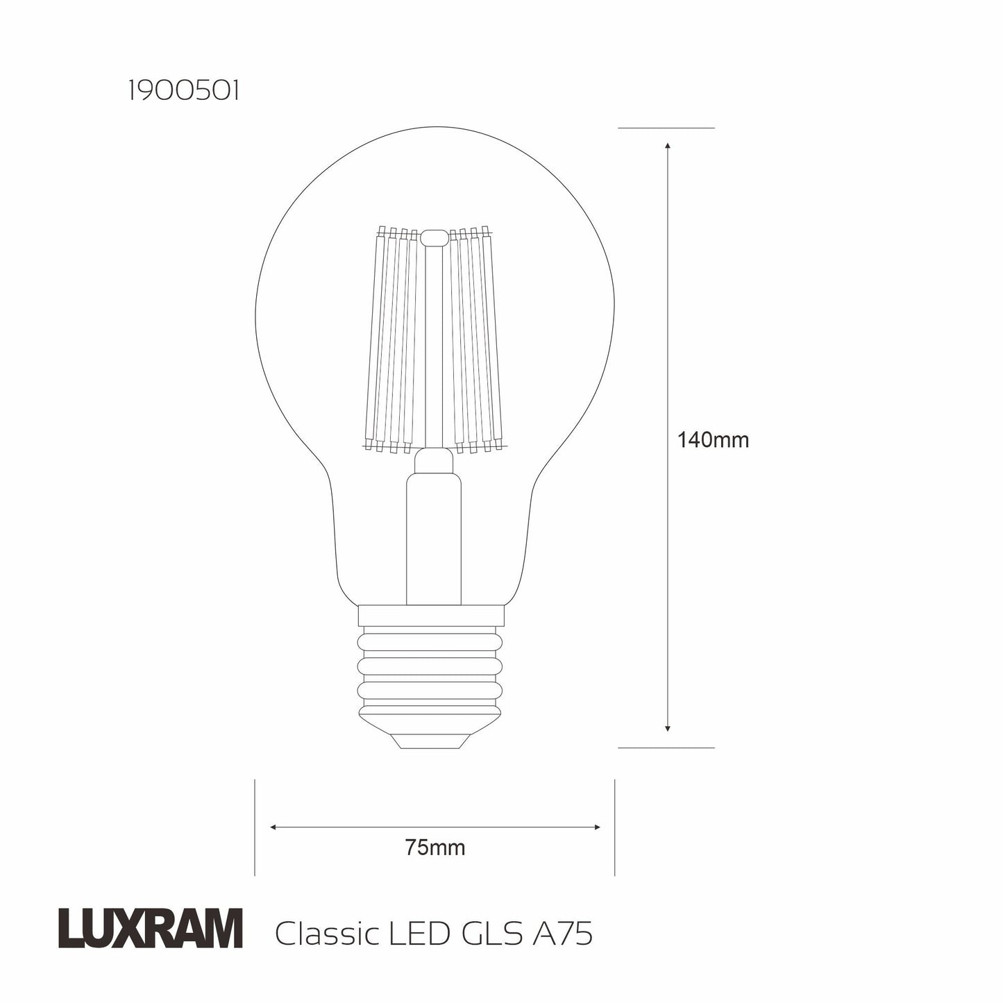 Luxram Extra Bright Dimmable LED GLS Filament Bulb  - 17w