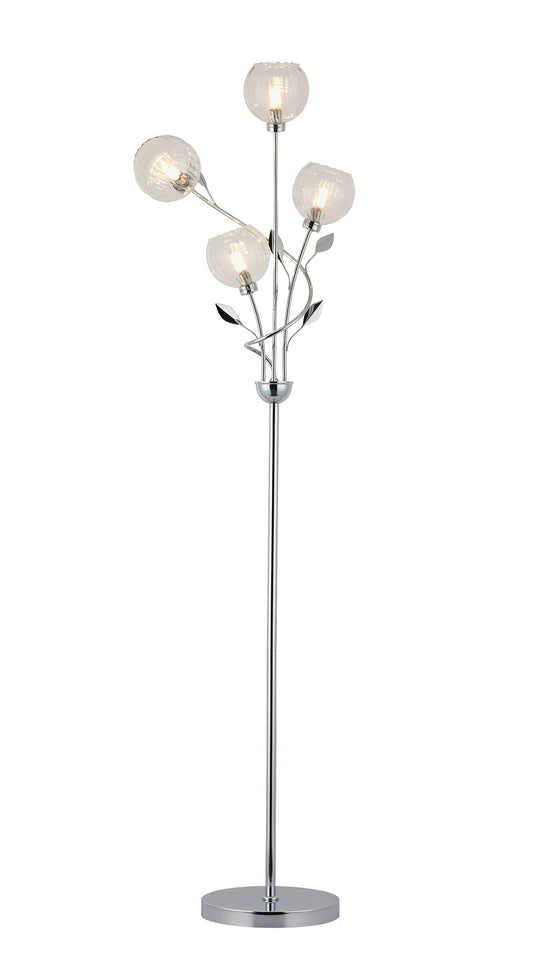 Elm Floor Lamp With Leaf Styled Stems and Ridged Style Clear Glass Shades