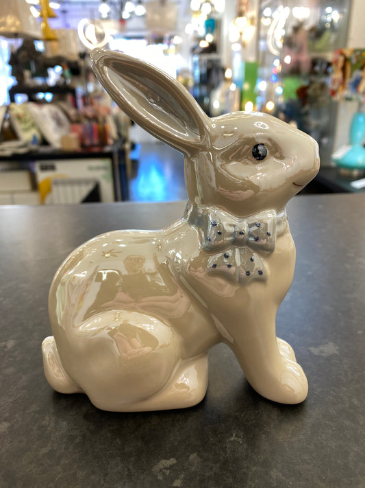 White Glazed Bunny Rabbit with Bow tie