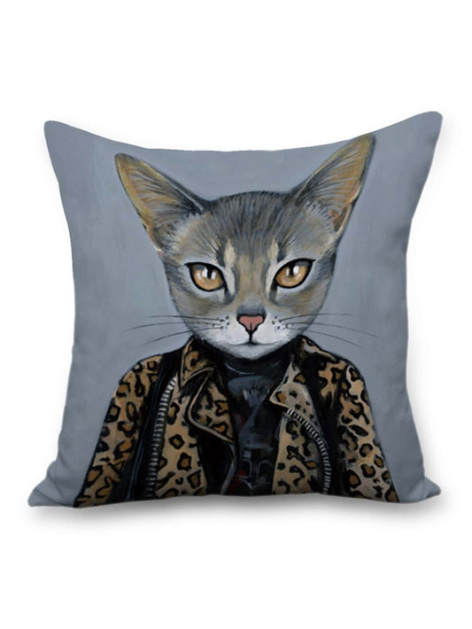 Punk Grey Kitty Cat Artist Style Couch Cushion