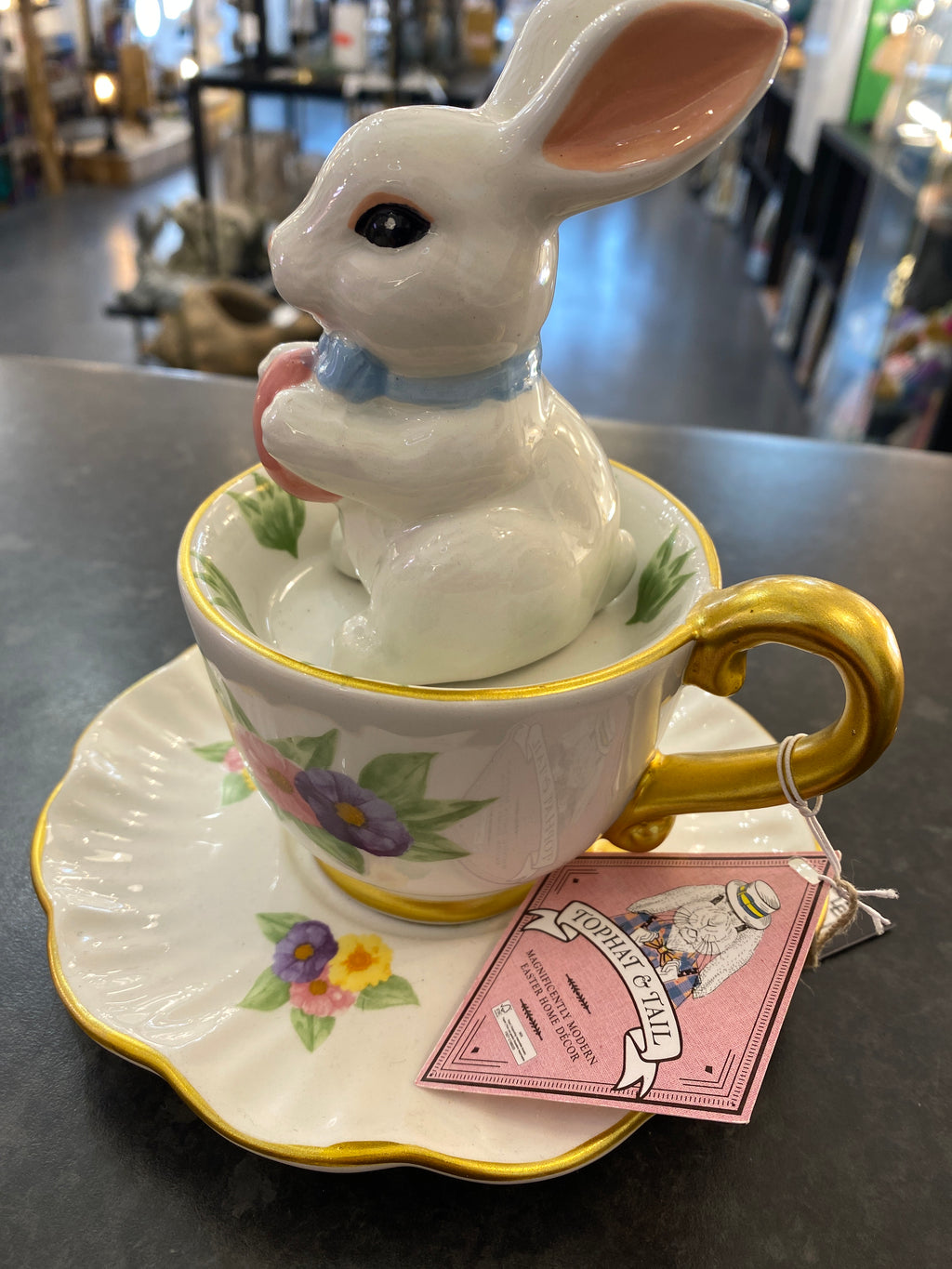 White Glazed Easter Bunny in a Teacup
