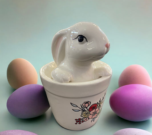 White Glazed Bunny Rabbit in a pot
