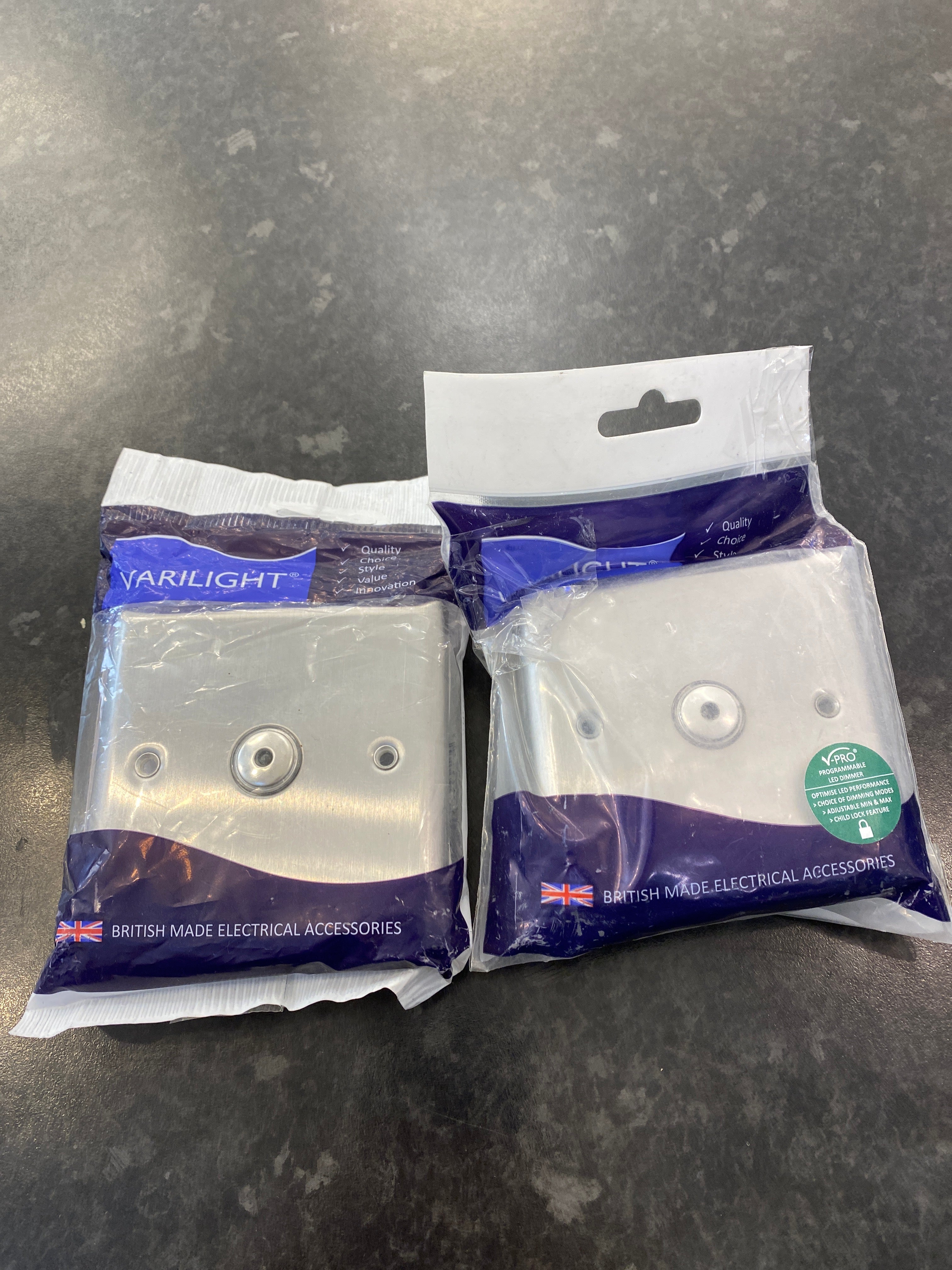 2x Varilight Touch Switches Brushed Steel