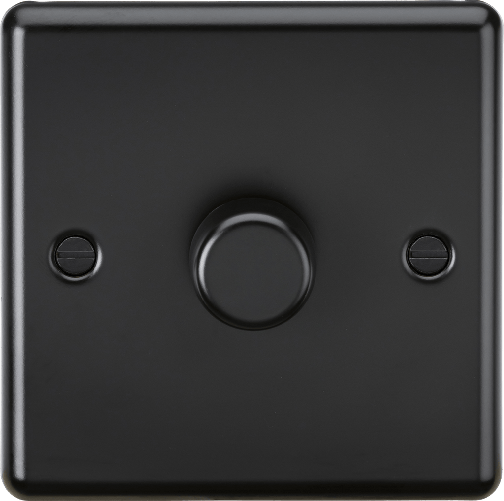 Knightsbridge - 1 Gang Single Metal Rounded Edge 1G Dimmer Switch with Intelligent Dimmer Module - Luminosity Designs Ltd