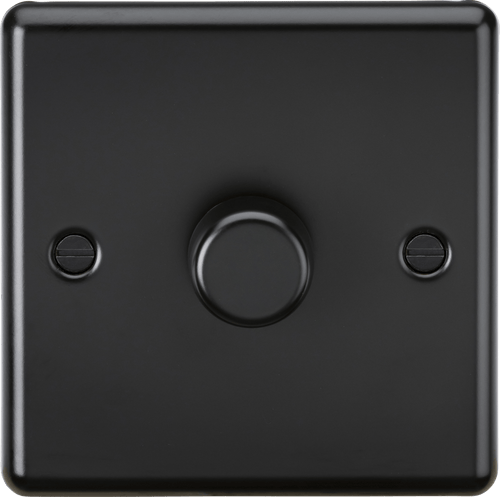 Knightsbridge - 1 Gang Single Metal Rounded Edge 1G Dimmer Switch with Intelligent Dimmer Module - Luminosity Designs Ltd