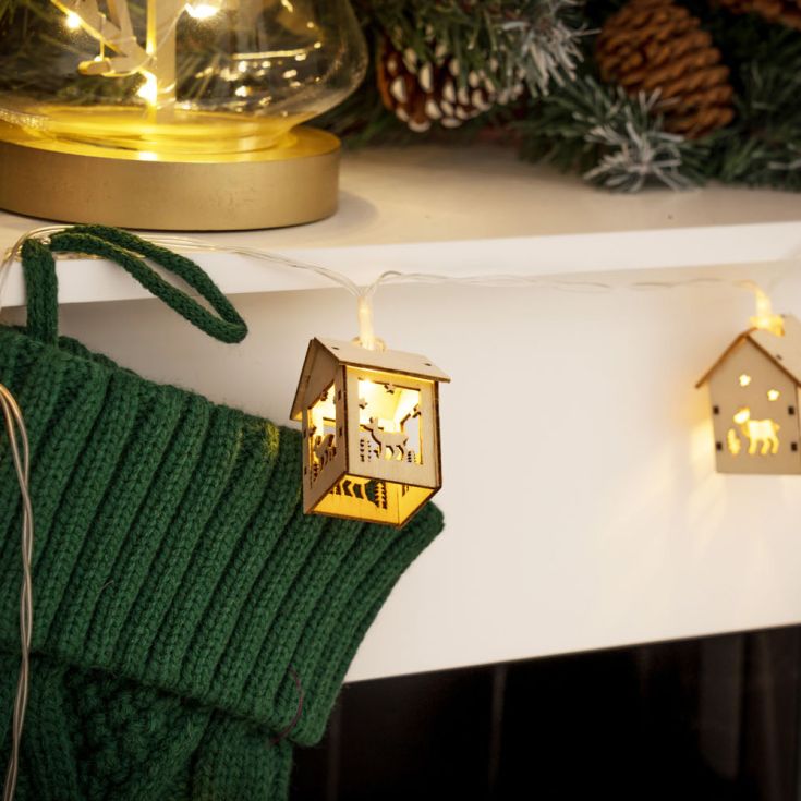 lse - 10 Light Battery Operated LED Wooden House String Lights - Luminosity Designs Ltd