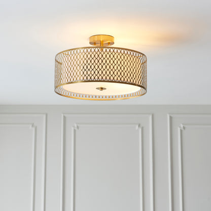 Cordero Semi Flush Ceiling Fitting with Shade, Diffuser and Metal Honeycomb Trim