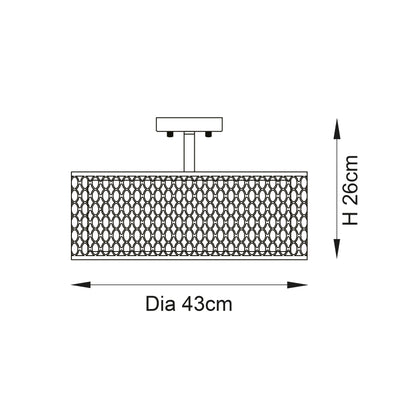 Cordero Semi Flush Ceiling Fitting with Shade, Diffuser and Metal Honeycomb Trim