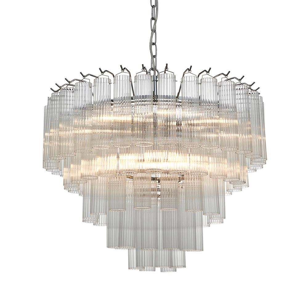 Toulouse 12lt Tiered Tubular Glass Chandelier with Ribbed Straight Clear Cylindrical Glass.