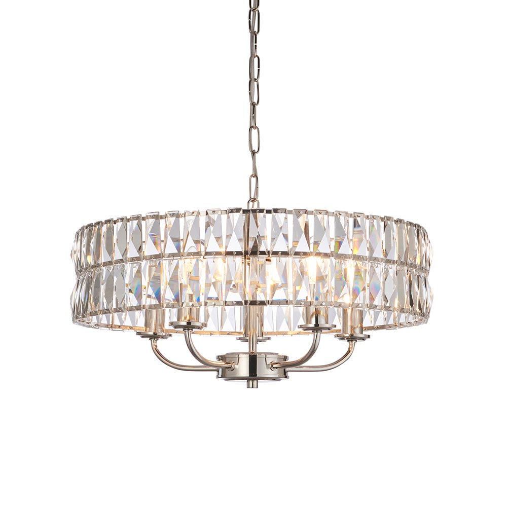 Endon Clifton 5 Light Ceiling Light in Antique Brass or Chrome with Glass Panels (END/104467)