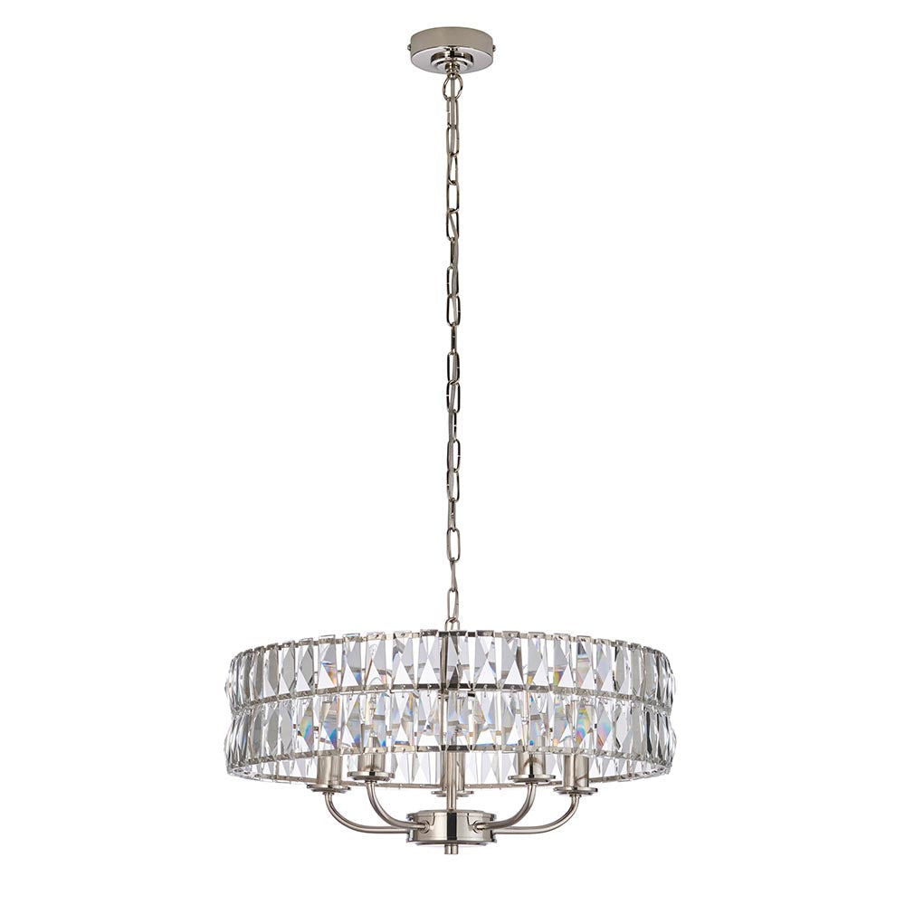 Endon Clifton 5 Light Ceiling Light in Antique Brass or Chrome with Glass Panels (END/104467)
