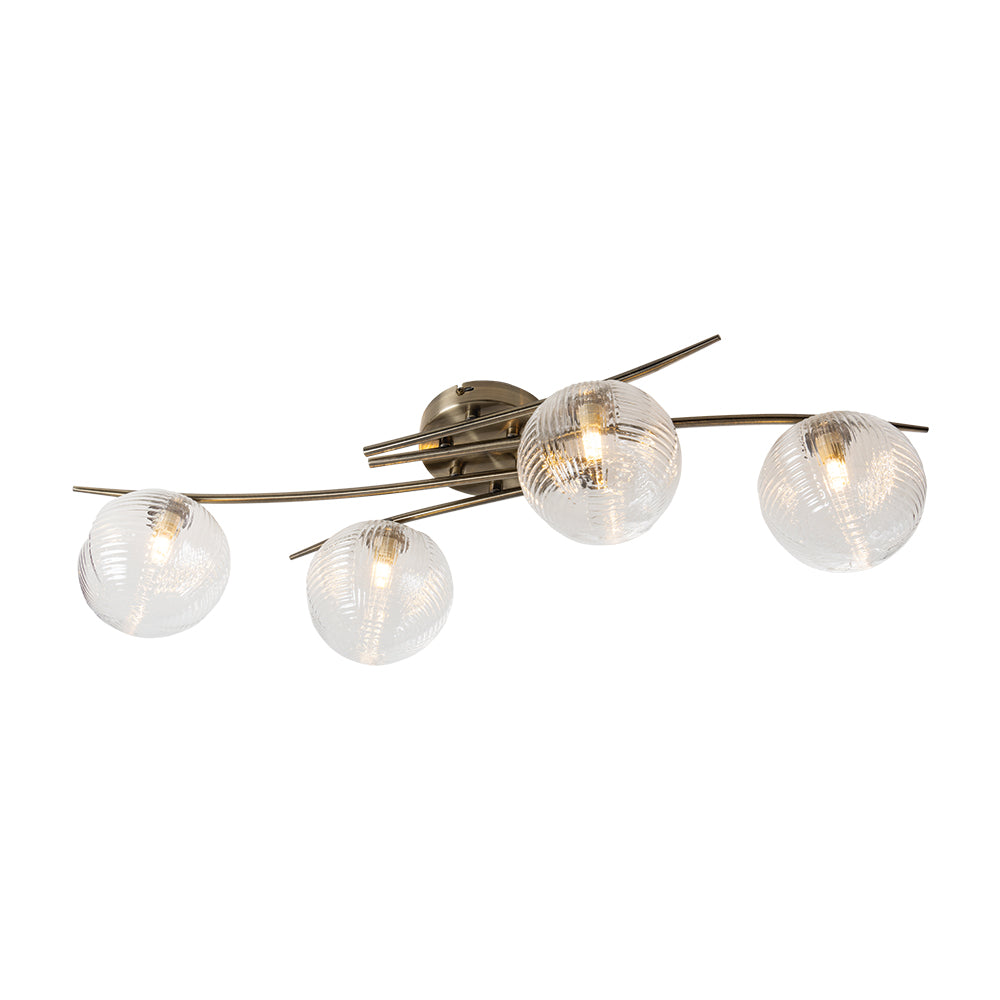 Fairfield 4 Light Semi Flush with Patterned Glass Balls and Metal Framework.