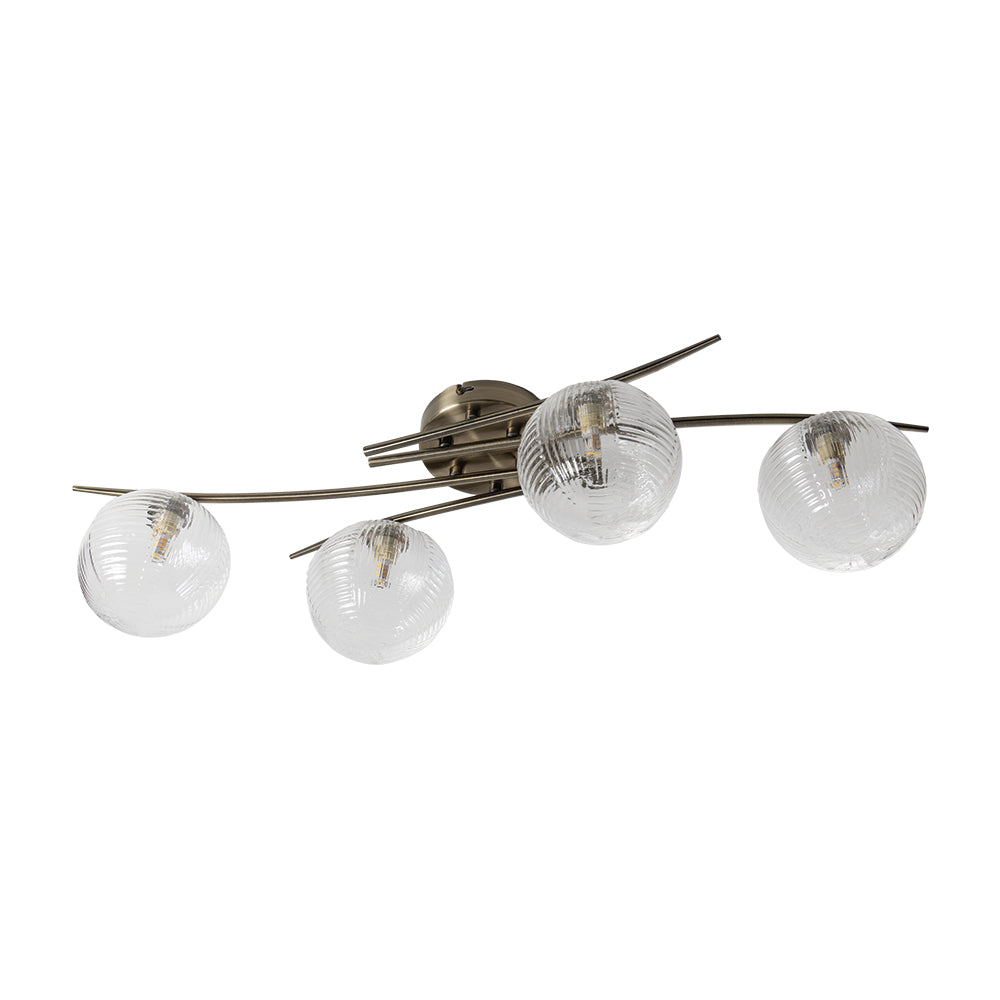 Fairfield 4 Light Semi Flush with Patterned Glass Balls and Metal Framework.