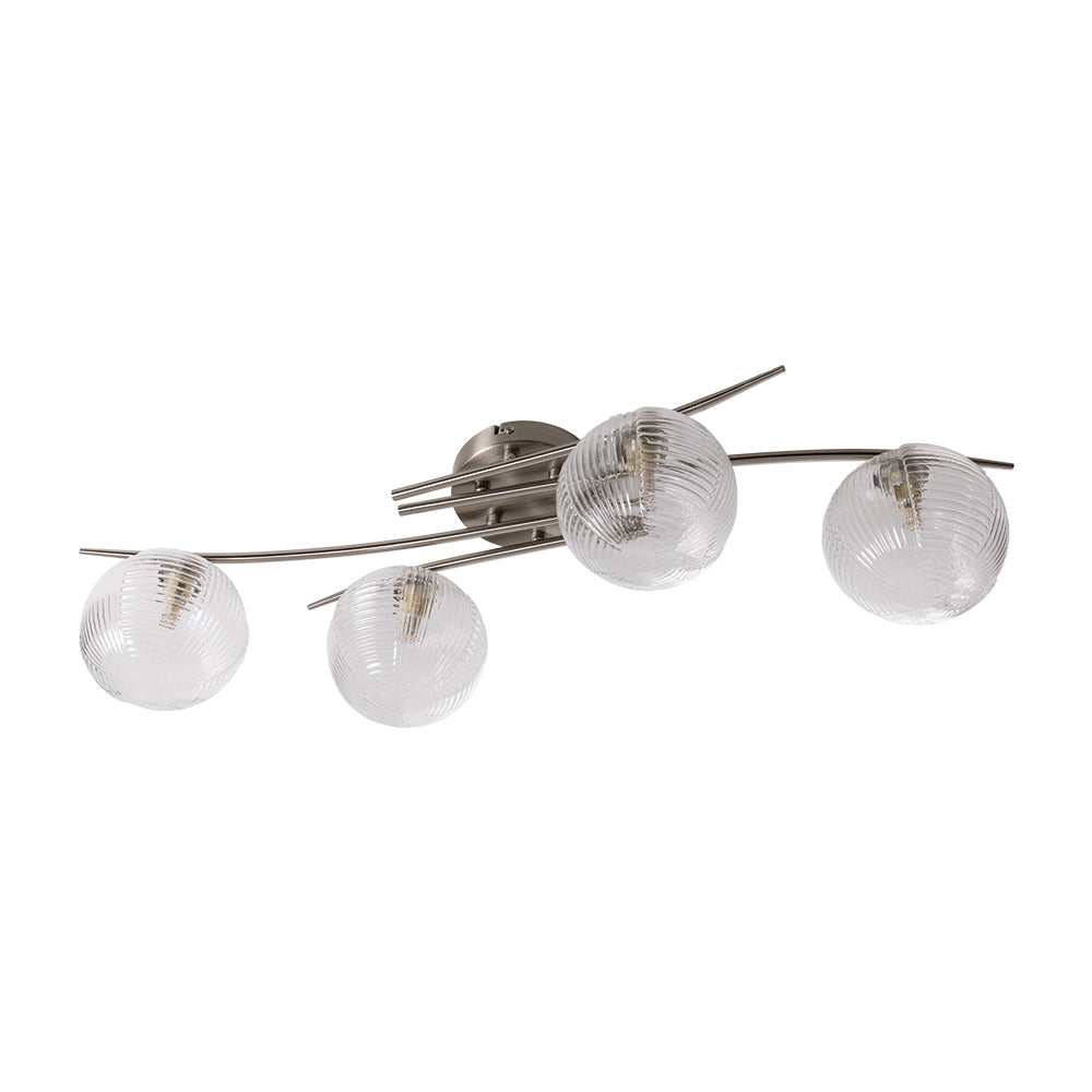 Fairfield 4 Light Semi Flush with Patterned Glass Balls and Metal Framework.
