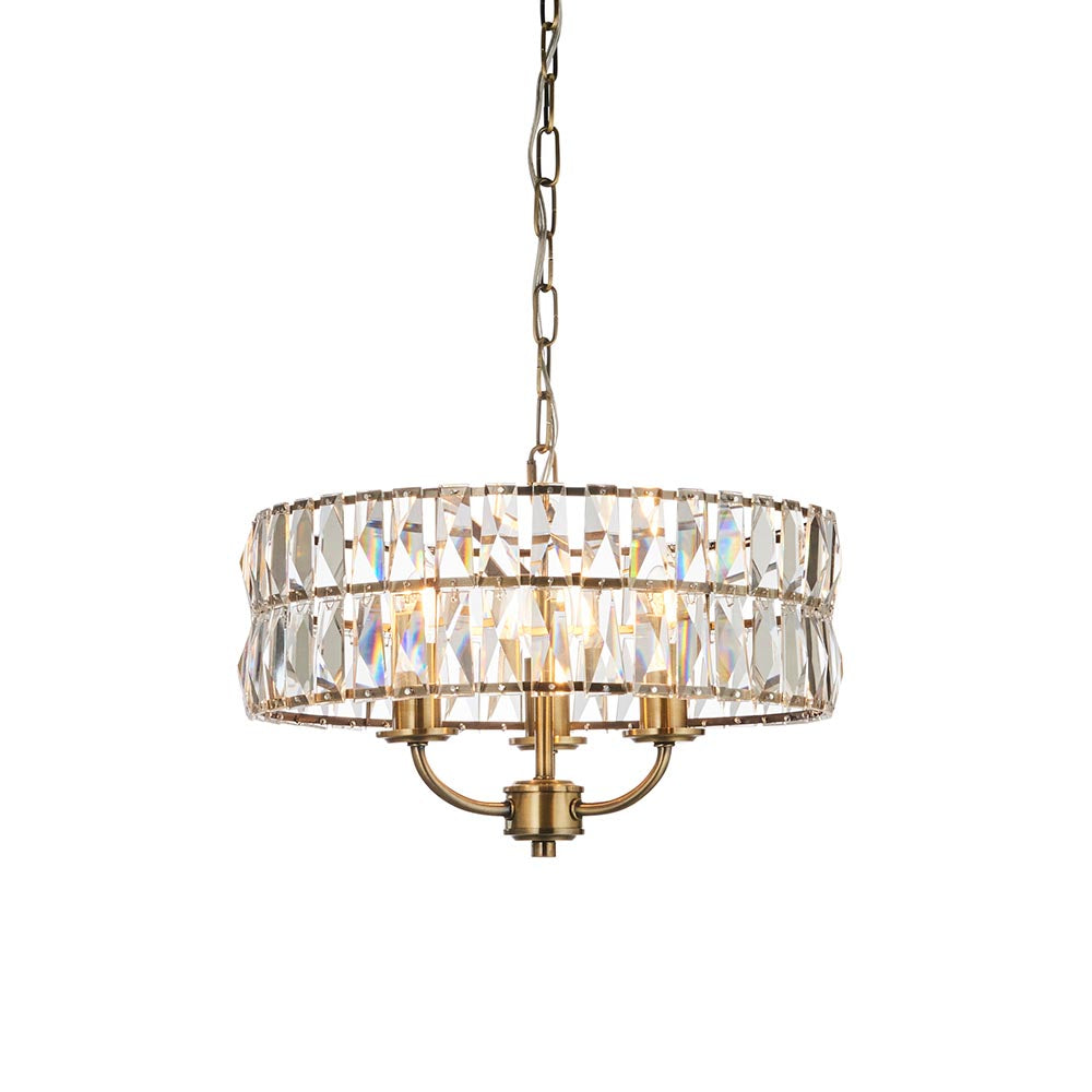 Endon Clifton 3 Light Ceiling Light in Antique Brass or Chrome with Glass Panels (END/104466)