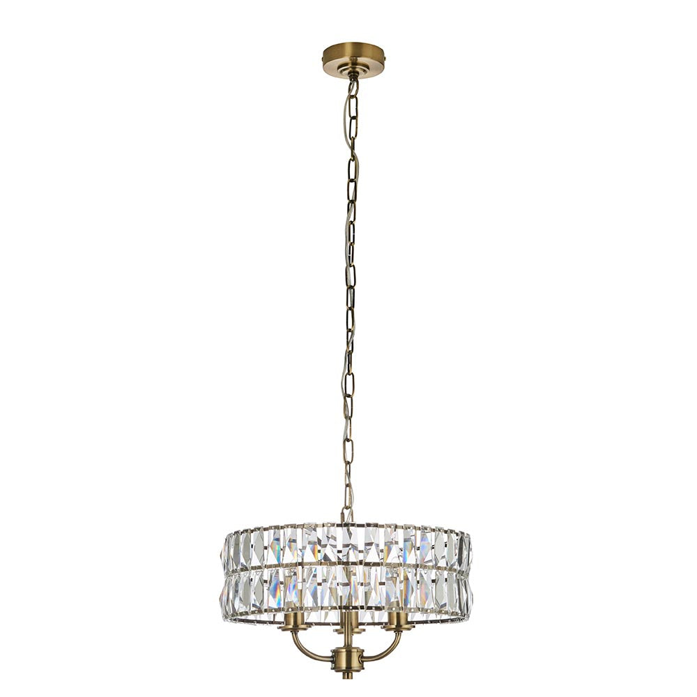 Endon Clifton 3 Light Ceiling Light in Antique Brass or Chrome with Glass Panels (END/104466)