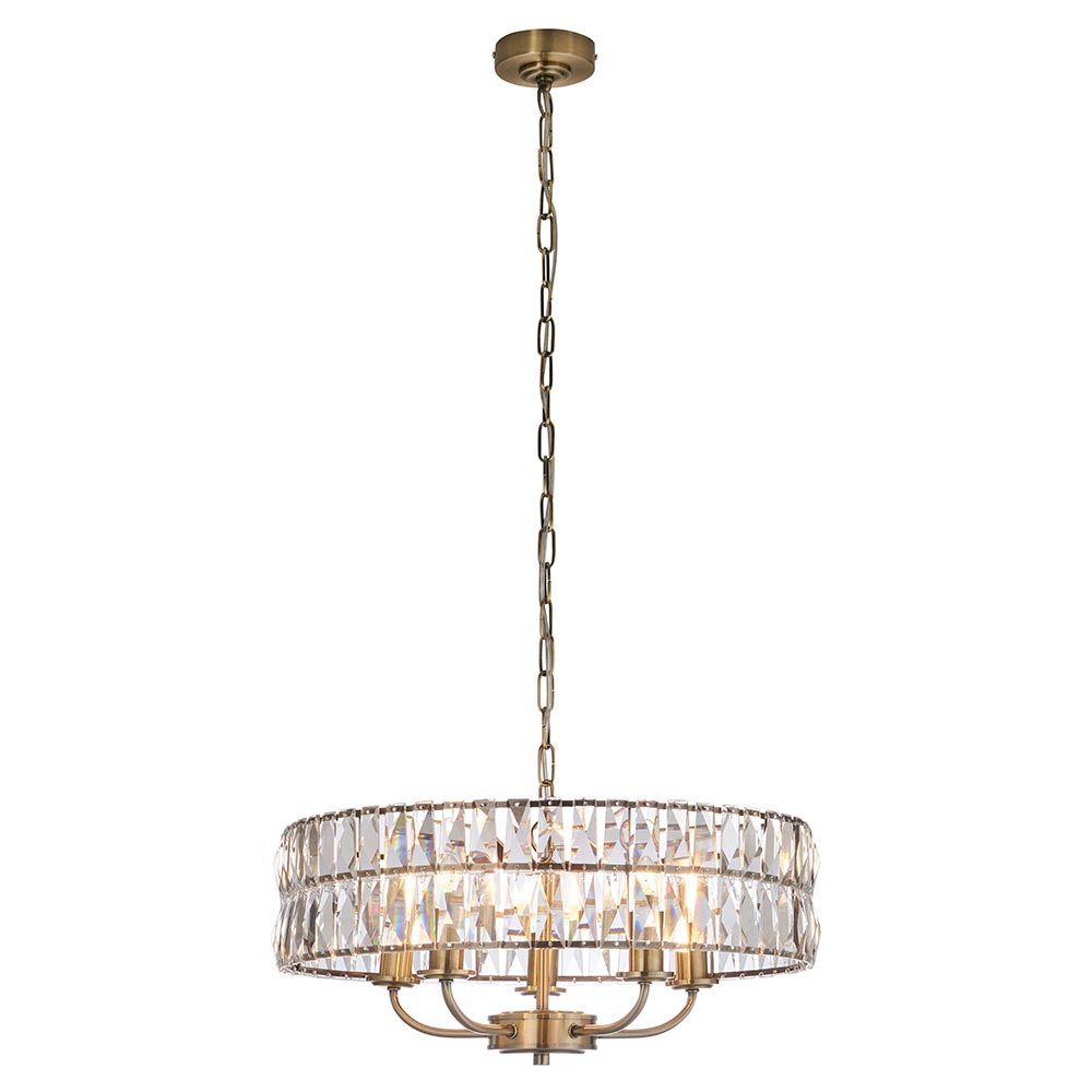 Endon Clifton 5 Light Ceiling Light in Antique Brass or Chrome with Glass Panels (END/104467)