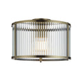 Ridgeton Flush Ceiling Light With Antique Brass Framework and Ribbed Glass Panel Shade, 1x E27