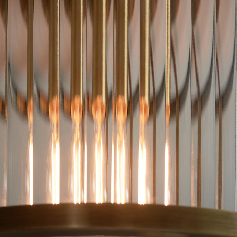 Ridgeton Flush Ceiling Light With Antique Brass Framework and Ribbed Glass Panel Shade, 1x E27