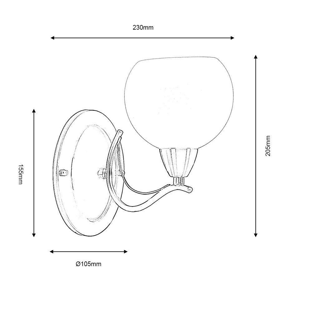 Luanda Metal and Frosted Glass Single Wall Light, 1x SES, Unswitched (Oaks 1063)