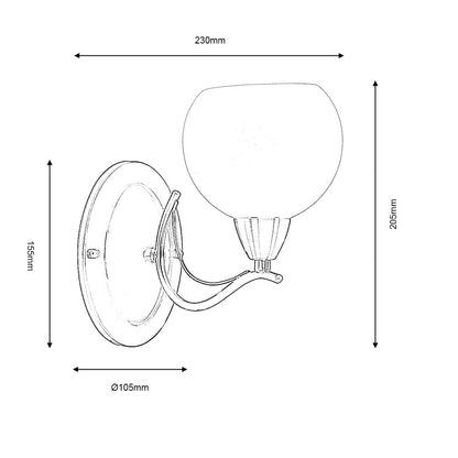 Luanda Metal and Frosted Glass Single Wall Light, 1x SES, Unswitched (Oaks 1063)