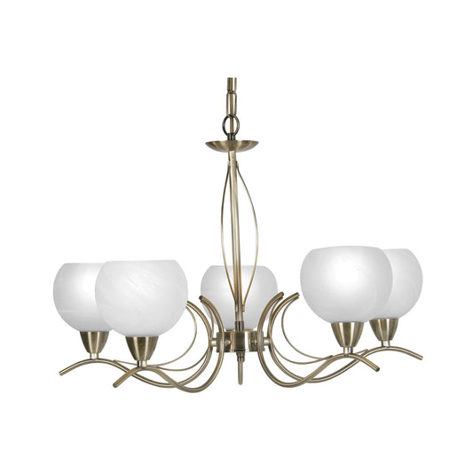 Luanda 5 Light Victorian Style Pendant with Metal Frame and Frosted Glass (Oaks 1063/5)