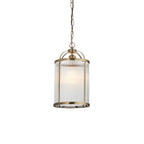 Lambeth Ceiling Light Pendant Lantern With Antique Brass Framework and Ribbed Glass Panel Shade, 1x E27