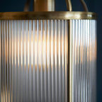 Lambeth Ceiling Light Pendant Lantern With Antique Brass Framework and Ribbed Glass Panel Shade, 1x E27