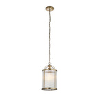 Lambeth Ceiling Light Pendant Lantern With Antique Brass Framework and Ribbed Glass Panel Shade, 1x E27