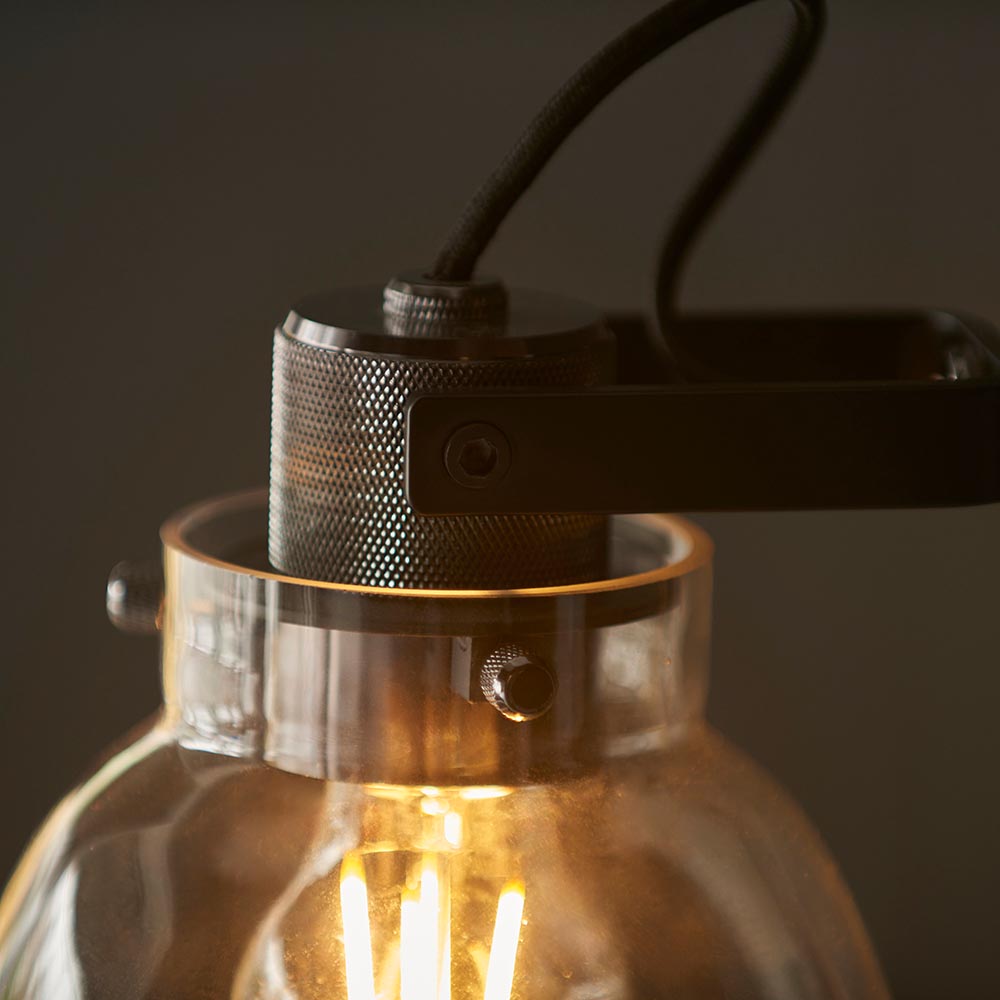 Urban Noir Table Lamp with Smoky Glass and Knurled Details