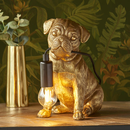 Pug Sculpture Table Lamp With Braided Cable and E14 Lamp holder (ENDON 107324 / 107325)