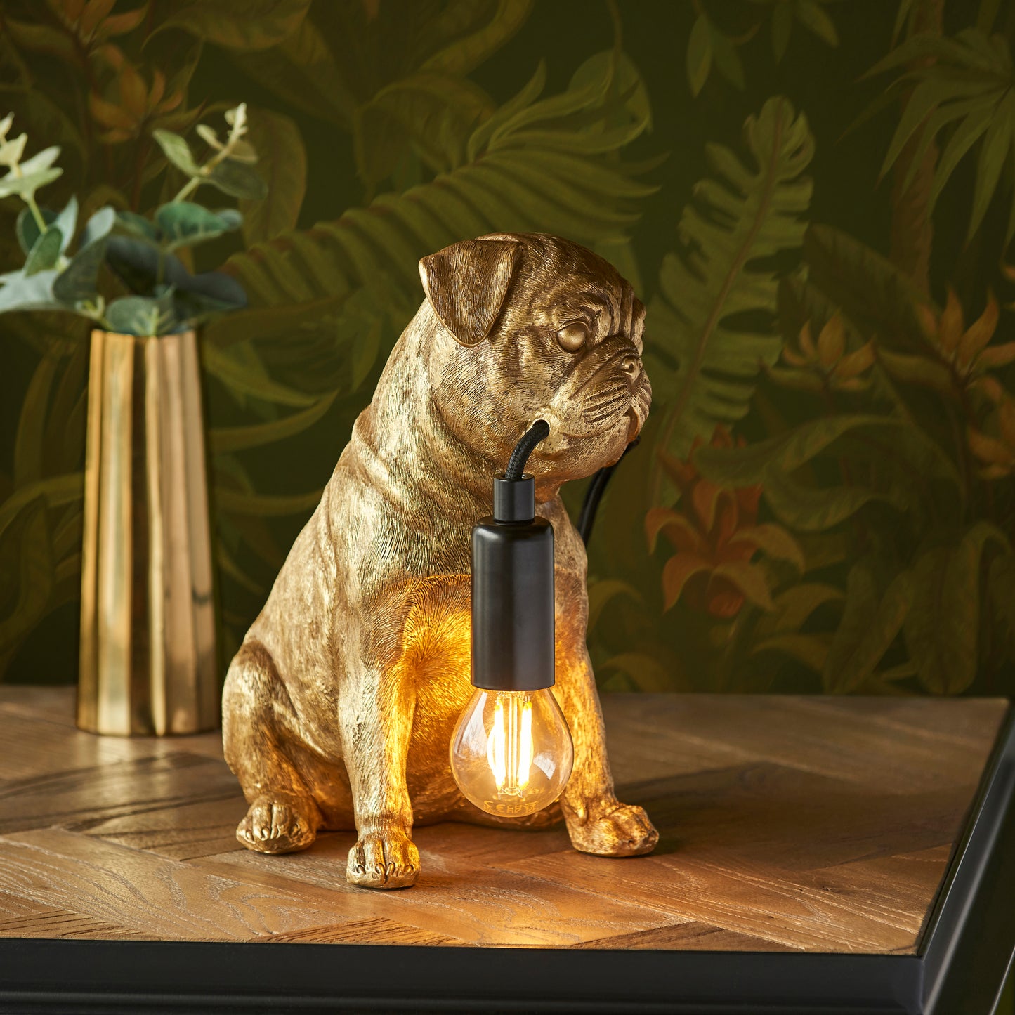 Pug Sculpture Table Lamp With Braided Cable and E14 Lamp holder (ENDON 107324 / 107325)