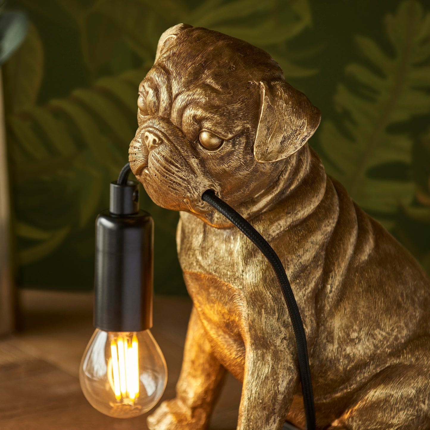 Pug Sculpture Table Lamp With Braided Cable and E14 Lamp holder (ENDON 107324 / 107325)