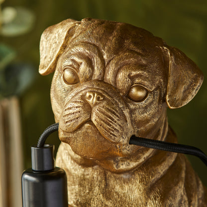 Pug Sculpture Table Lamp With Braided Cable and E14 Lamp holder (ENDON 107324 / 107325)