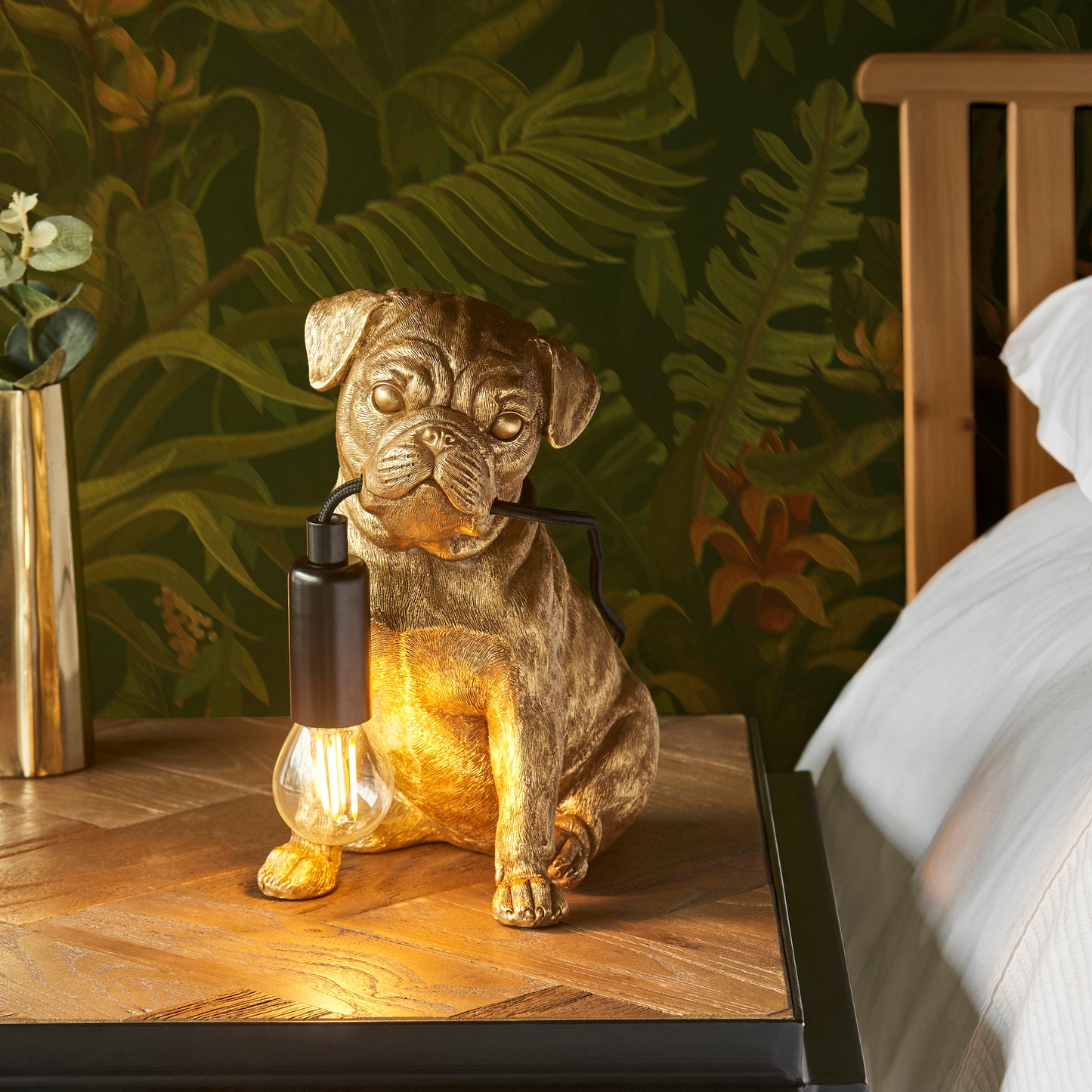 Pug Sculpture Table Lamp With Braided Cable and E14 Lamp holder (ENDON 107324 / 107325)