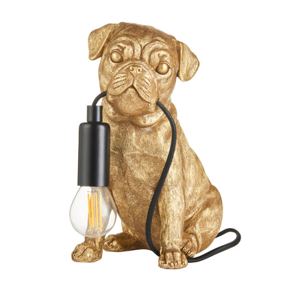 Pug Sculpture Table Lamp With Braided Cable and E14 Lamp holder (ENDON 107324 / 107325)