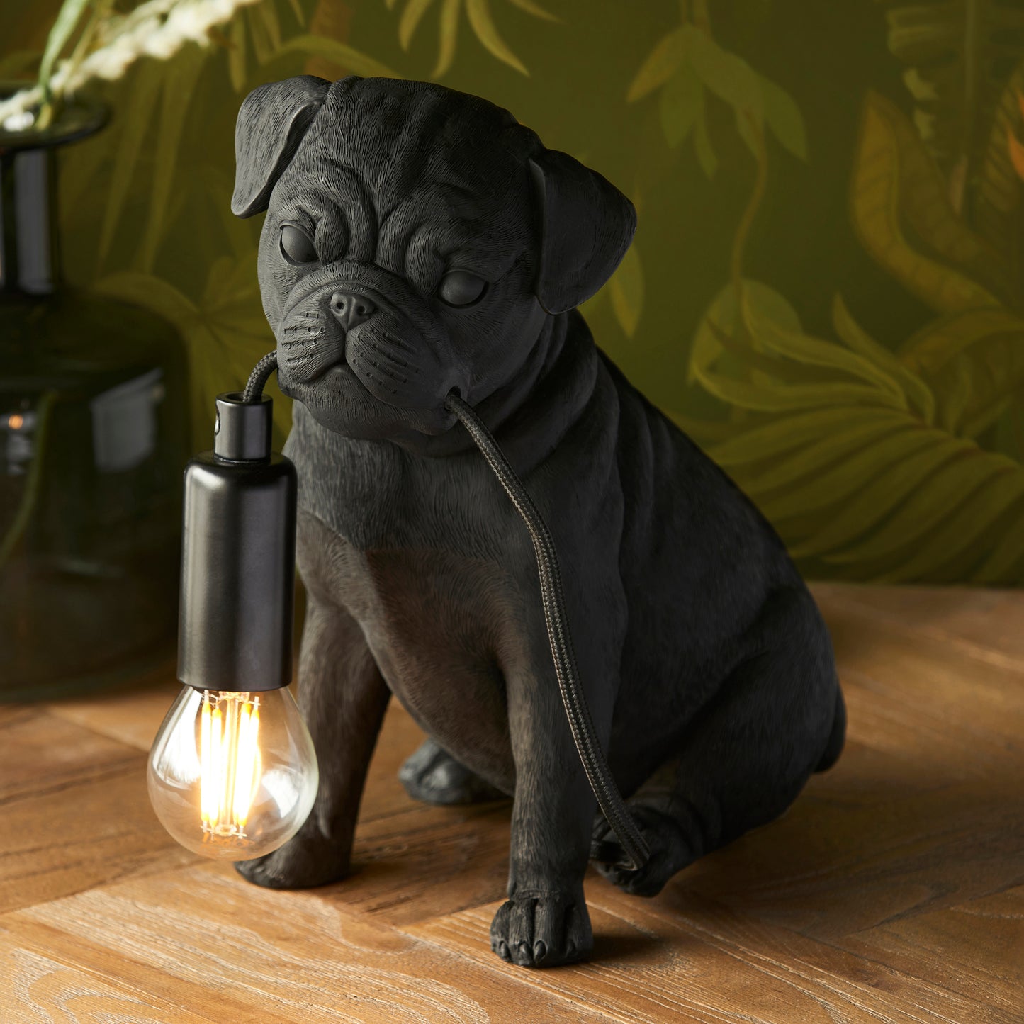 Pug Sculpture Table Lamp With Braided Cable and E14 Lamp holder (ENDON 107324 / 107325)