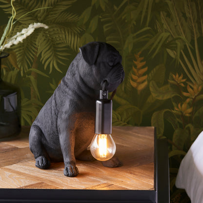 Pug Sculpture Table Lamp With Braided Cable and E14 Lamp holder (ENDON 107324 / 107325)