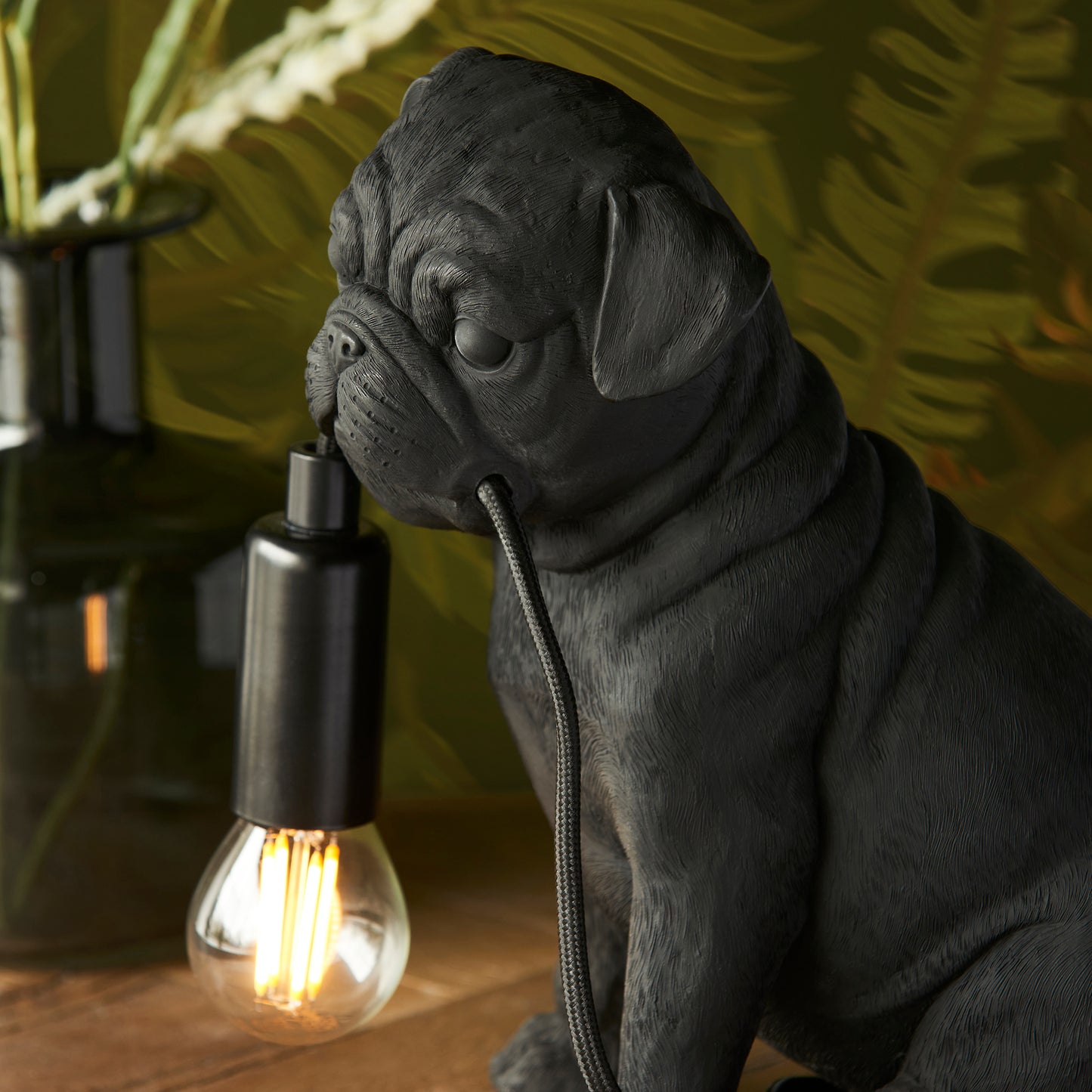 Pug Sculpture Table Lamp With Braided Cable and E14 Lamp holder (ENDON 107324 / 107325)