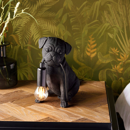 Pug Sculpture Table Lamp With Braided Cable and E14 Lamp holder (ENDON 107324 / 107325)