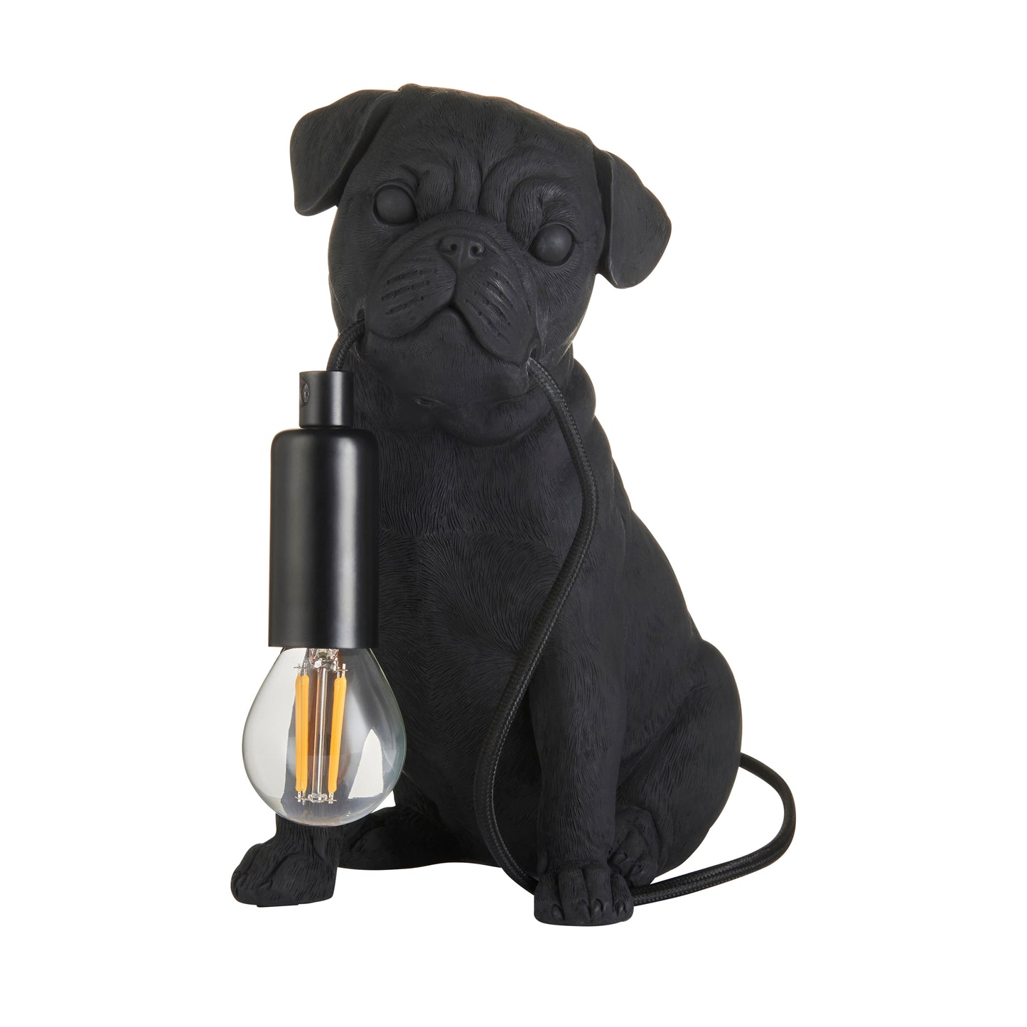 Pug Sculpture Table Lamp With Braided Cable and E14 Lamp holder (ENDON 107324 / 107325)