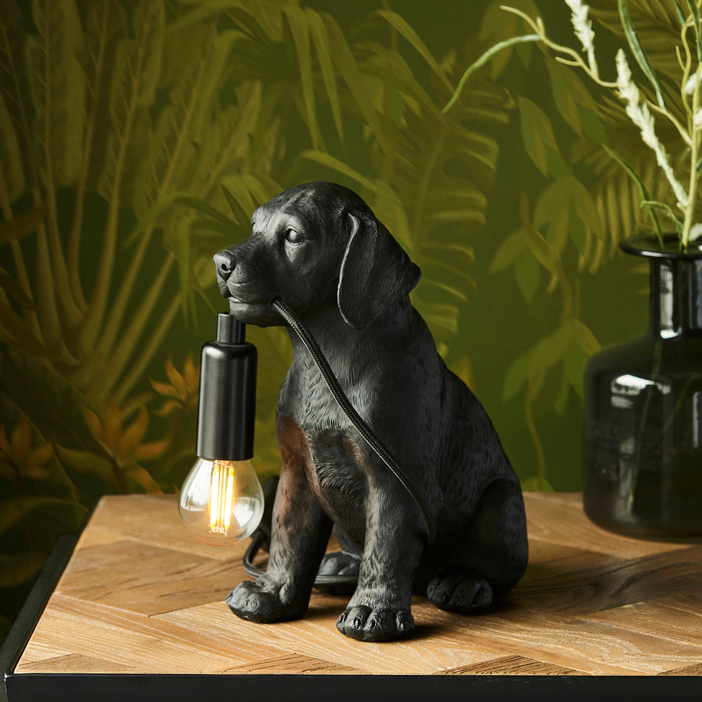 Labrador Puppy Sculpture Table Lamp With Braided Cable and E14 Lamp holder (ENDON 107364 / 107365)