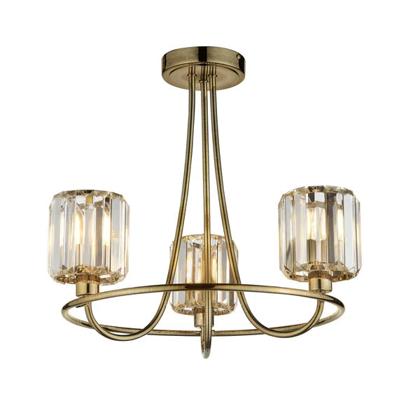 Endon Berenice 3 Light Semi Flush Ceiling Light in Antique Brass or Chrome with Clear Glass (END/107801)