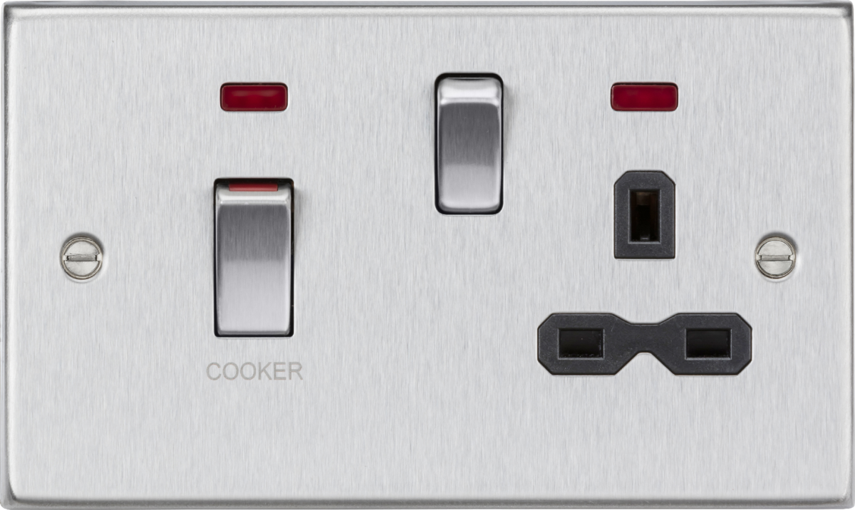 Squared Edge 45A Cooker Switch and Socket with Neon