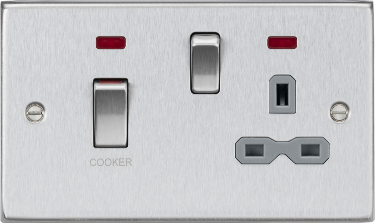 Squared Edge 45A Cooker Switch and Socket with Neon