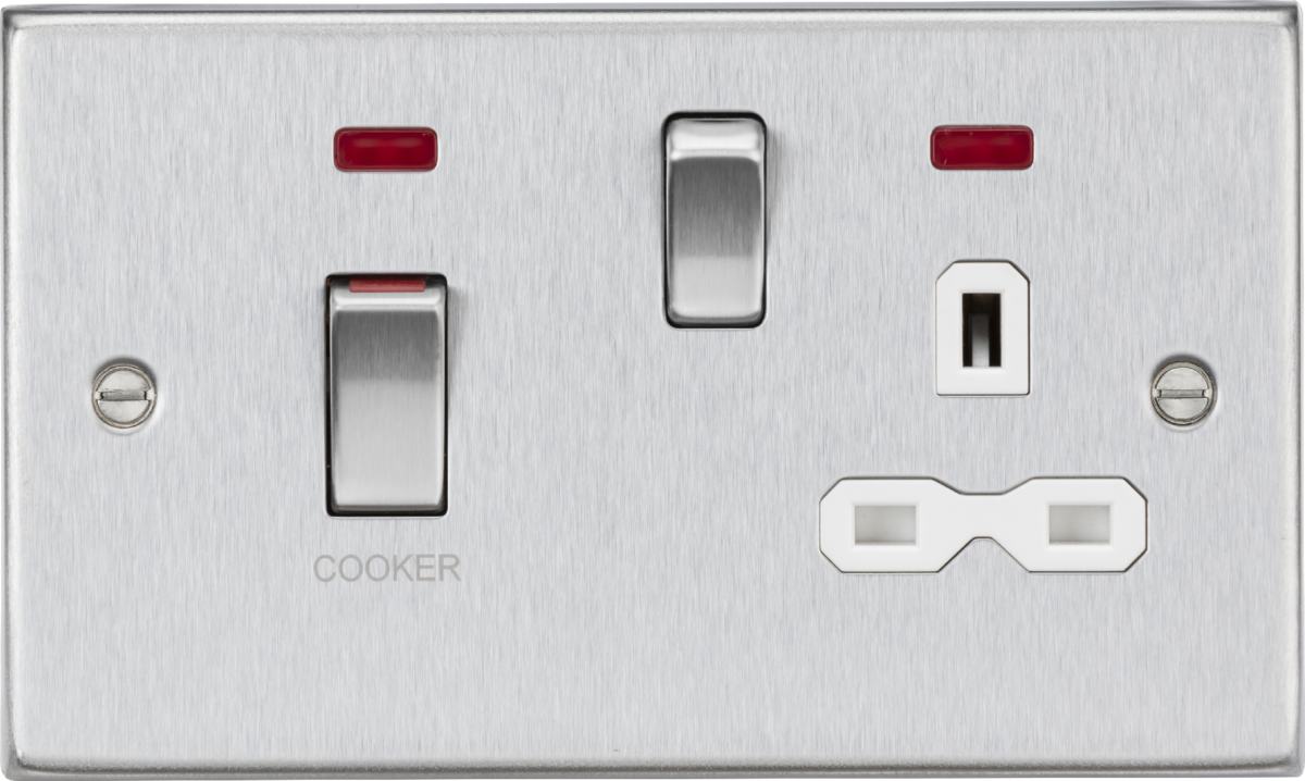 Squared Edge 45A Cooker Switch and Socket with Neon