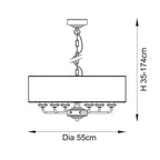 Highclere Armed 6 Light Pendant in Vintage Brass with a Surrounding Natural Linen Shade, 6x E14