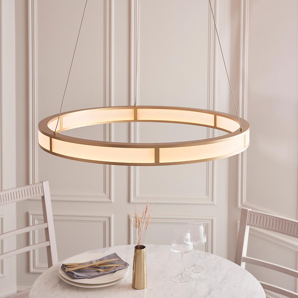 Classic Large Ribbed Hoop Pendant with Frosted Diffuser, 4050LM, 3000K, Dimmable