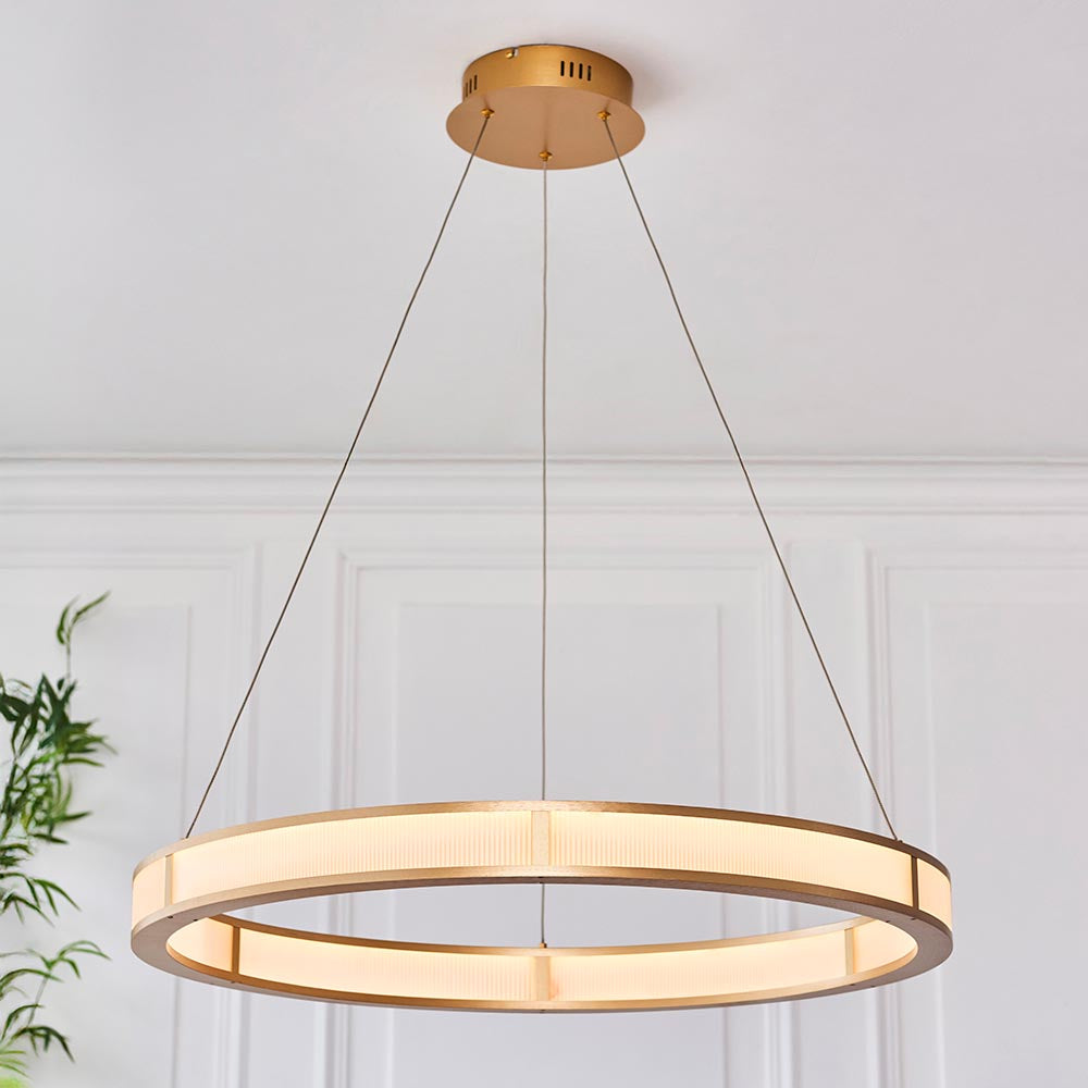 Classic Large Ribbed Hoop Pendant with Frosted Diffuser, 4050LM, 3000K, Dimmable